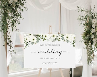 Floral Wedding Welcome Sign: Personalized Venue Decor