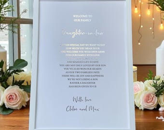 Welcome to our family Daughter-in-law, Wedding Day A4 Foiled Print, Personalised Wedding Keepsake Print, Sentimental Wedding Day Poem