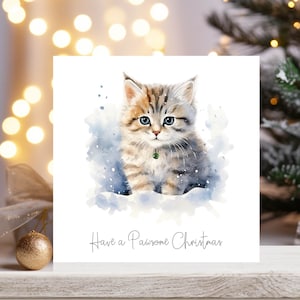 Luxury Christmas Cards x 5, Winter Holiday Kittens, Cat Lover Handmade Christmas Cards, Cute Kitten Christmas Cards