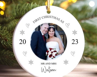 Personalized Mr & Mrs Christmas Ornament - First Christmas Married Bauble