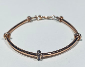 Handmade Rose Gold Tube Bracelet with Crystal Rondelle Beads