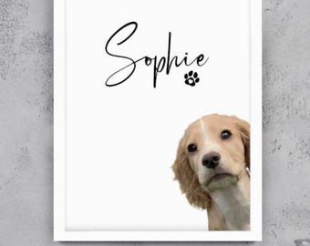 A4 Customised Peeking Pet Portrait from Photo - Personalised Pet Print - Pet Lover Gift