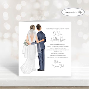 À notre beau-fils et à notre belle-fille le jour de votre mariage, aux mariés le jour de votre mariage, carte souvenir personnalisée sentimentale