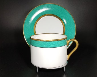 Fitz and Floyd Mouchetee Teal Green Cup and Saucer