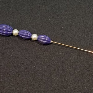 6 Inch Stick Pin w/ Purple and Faux Pearl Mix of Vintage and New Beads