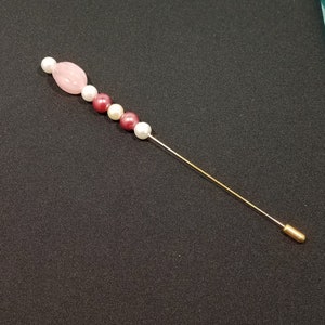 6 Inch Stick Pin w/ Pink, Rose, and Faux Pearl Mix of Vintage and New Beads