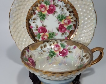 Beautiful Norcrest Fine China Footed Teacup and Saucer