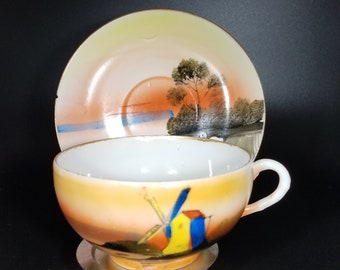 Vintage Hand-painted Japanese Teacup and Saucer