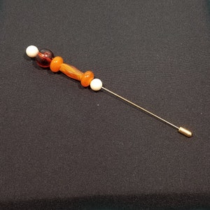 6 Inch Stick Pin w/ Mix of Amber, Orange, and Cream Colored Vintage and New Beads