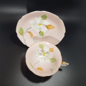Pale Pink Floral Teacup and Saucer, Made in Occupied Japan