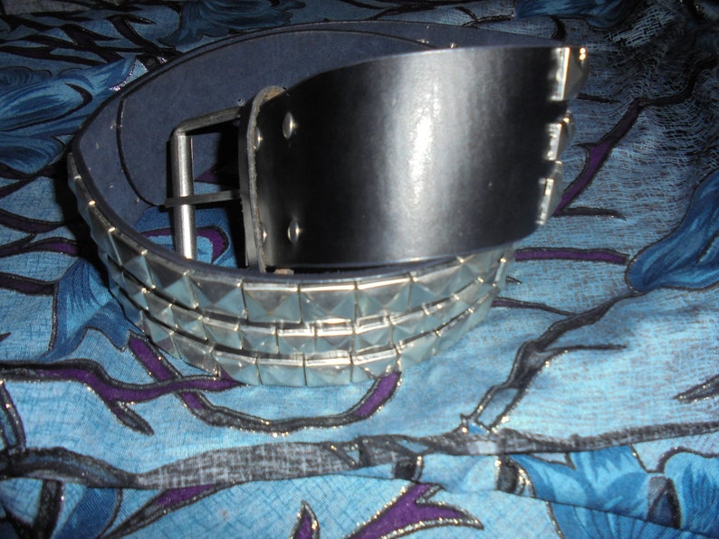 Vintage Handmade Genuine Leather Belt Pyramid eyelets Handcrafted Solid Italian Belt Punk Black Vintage black leather belt with eyelets