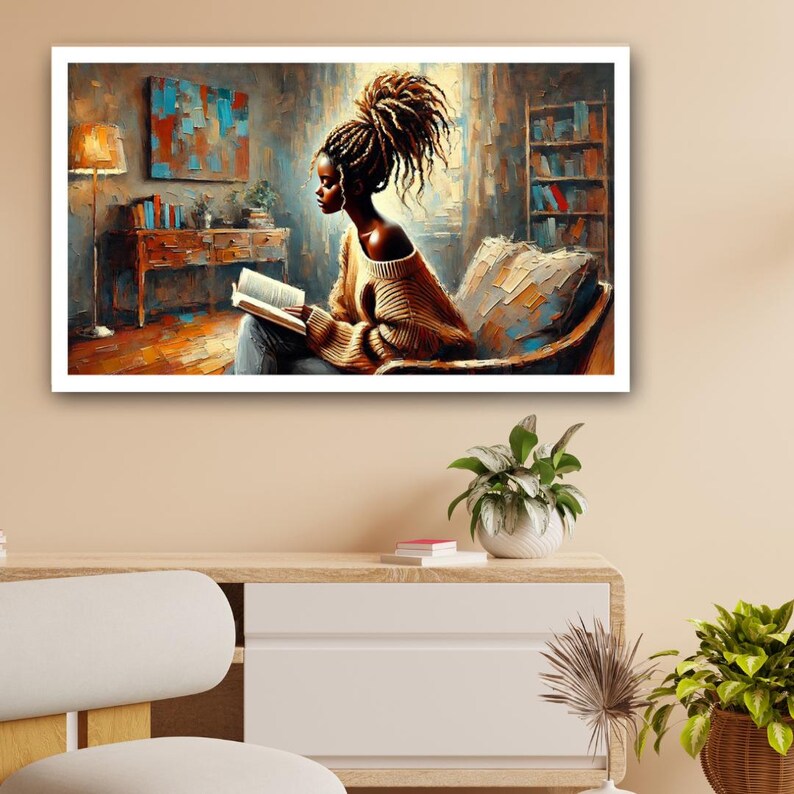 Abstract Woman Reading Art Print: Serene AI Painting (Digital Download) image 2