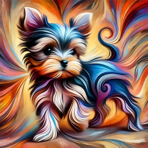 Pet Lovers, Dog Lovers, Abstract Painting Of Yorkie Puppy, AI Generated Image, JPEG