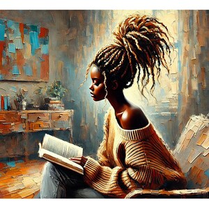 Abstract Woman Reading Art Print: Serene AI Painting (Digital Download) image 1