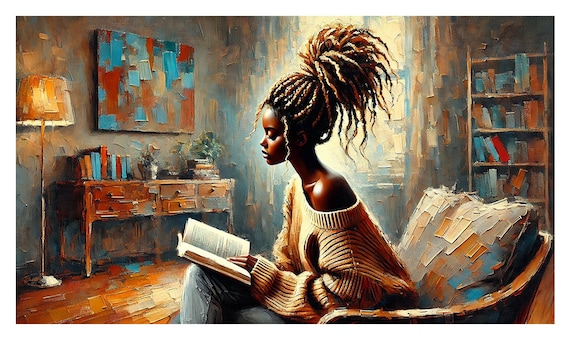 Abstract Woman Reading Art Print: Serene AI Painting (Digital Download)