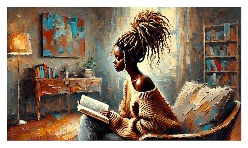 Abstract Woman Reading Art Print: Serene AI Painting (Digital Download) image 1