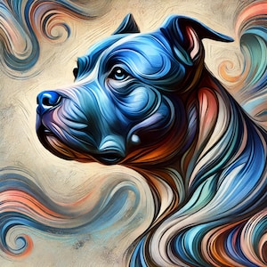 Art mural Pit Bull - Portrait de chien abstrait coloré - Décoration moderne pour animal de compagnie - Style coup de pinceau tourbillonnant - JPEG