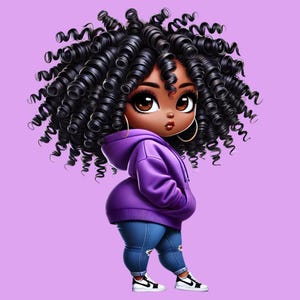 Clipart de mujer negra chibi: Cabello afro rizado PNG (Descarga digital)