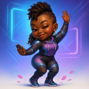 Chibi Black Woman Clipart: Natural Hair, Athleisure Outfit (Digital Download)