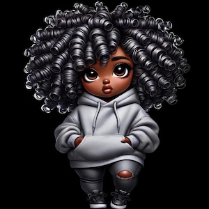 Chibi Curly Hair Girl Art: African American Printable (PNG & JPEG)