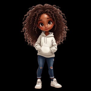 Chibi African American Girl Art Print: Natural Hair, Kids Room Decor (Digital Download)
