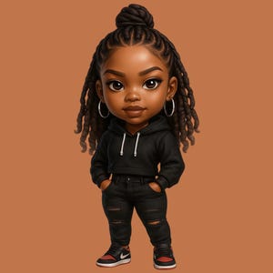 Impresión artística mágica de Chibi Black Girl: Sacred Locs, sudadera (archivo digital PNG)
