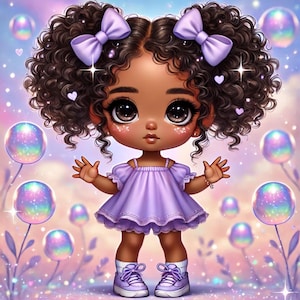 Black Girl Magic Chibi Clipart: Kawaii Ponytails & Bows (PNG Digital Download)
