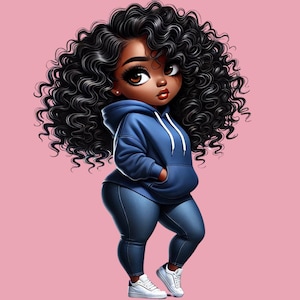 Chibi Black Woman Art Print: Afrocentric Fashion Illustration (PNG)