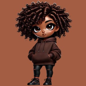 Chibi African American Girl Clipart: Melanin Fashion Art (Digital Download)