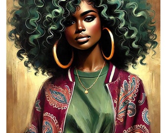African American Woman, Abstract Oil Painting, AI Generated Image, JPEG