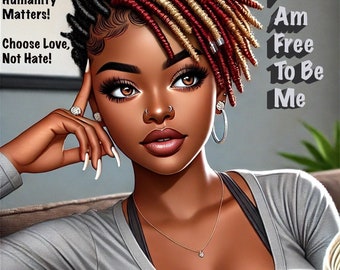 African American Woman, &quot;Our Humanity Matters! Choose Love, Not Hate!&quot; AI Generated Image, JPEG