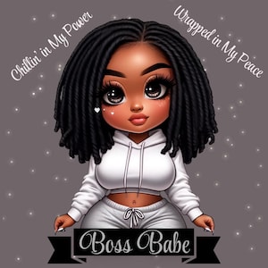 Lámina artística de mujer negra chibi: Rastas afrocéntricas, jefa (descarga digital)