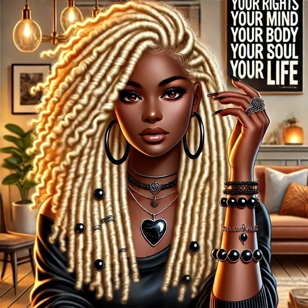 A Woman's Right Is Her Own, African American, Blonde Natural Hair, AI Generated Image, JPEG