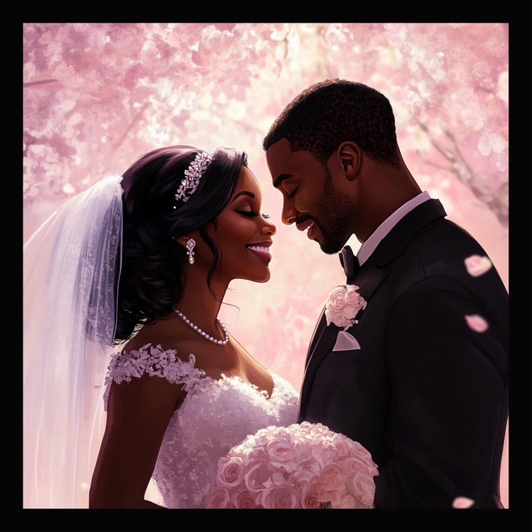 Black Couple Valentine's Day Print: Romantic Wedding Art (digital ...