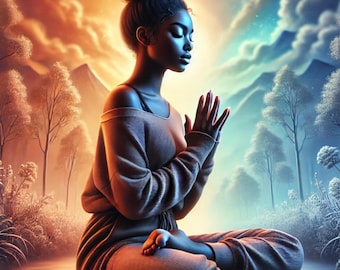 Black Woman Meditation Art Print: Spiritual Self-Care Decor (Digital Download)