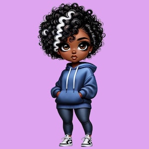 Chibi Black Girl Magic Art: Afro Hoodie Illustration (PNG & JPG)