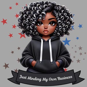 Chibi African American Woman Digital Print: Curly Hair Clipart (PNG)