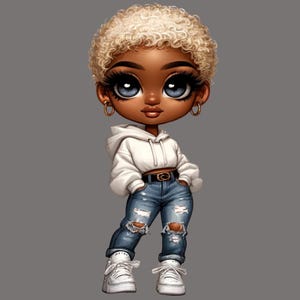 Blonde Chibi Girl Art: African American Digital Download (PNG)