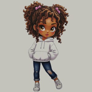 Curly Hair Chibi Girl Art: African American Illustration (PNG & JPEG)
