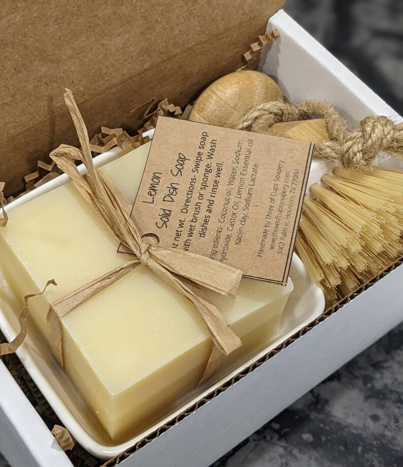 Scrub Brush and Ceramic Dish Set Solid Dish Soap Bar Etsy