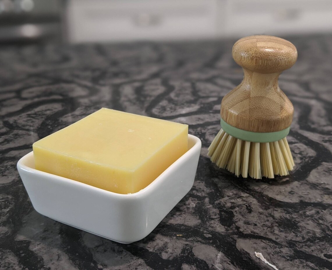 Scrub brush and ceramic dish set solid dish soap bar Etsy