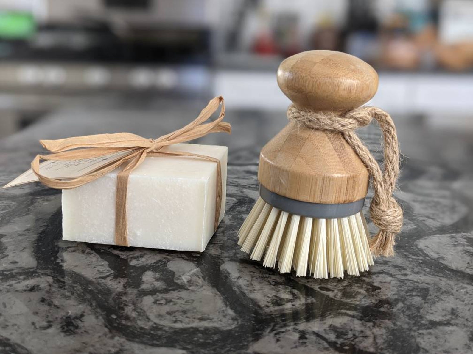 Scrub Brush and Ceramic Dish Set Solid Dish Soap Bar Etsy