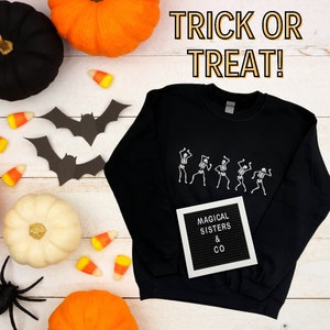 White Dancing Skeletons Shirt | Halloween Shirt | Spooky Dance Shirt  | Fun & Festive Halloween Apparel | Magical Sister&#39;s and Co