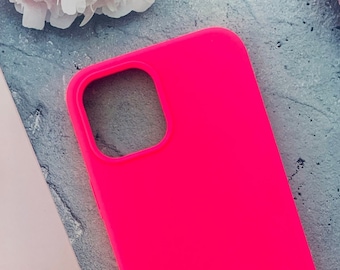 HOT Pink phone case for iPhone 14 13 Pro Max, iPhone 12 Mini, iPhone 11 Pro Max case, Soft Silicone phone cover