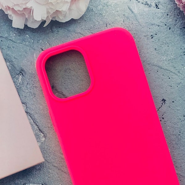 HOT Pink phone case for iPhone 14 13 Pro Max, iPhone 12 Mini, iPhone 11 Pro Max case, Soft Silicone phone cover