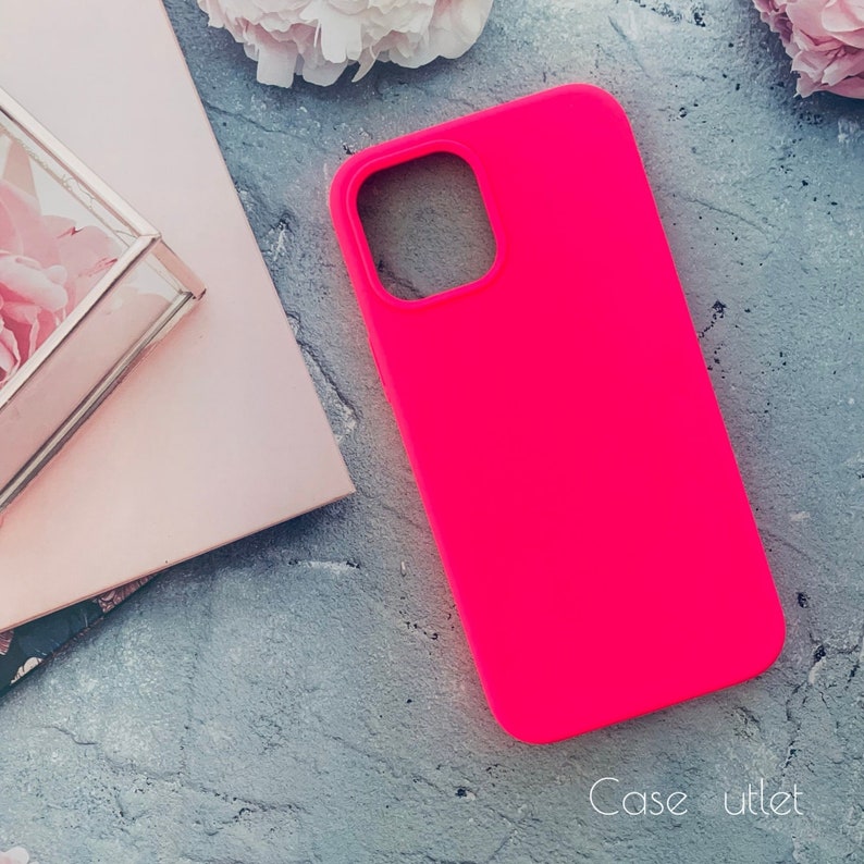 HOT Pink phone case for iPhone 14 13 Pro Max, iPhone 12 Mini, iPhone 11 Pro Max case, Soft Silicone phone cover image 1