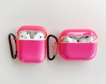 Clear Bright Colour Case for Apple AirPods 1 2 Pro Earphones, Hard PC protective cover with Clip Keychain