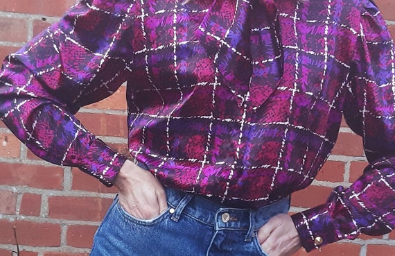 Purple pink check 80s vintage bow statement collar