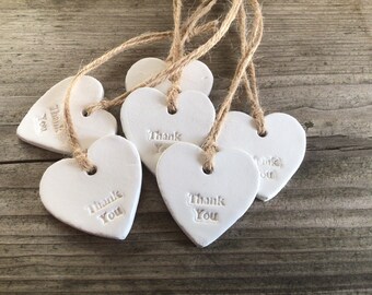 6 Thank you clay heart tags