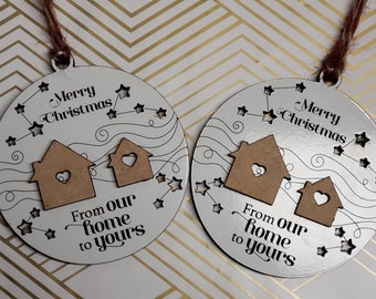 Merry Christmas from our home to yours Ornament, Christmas ornaments, family gift, housewarming or marriage ornament, new home ornament